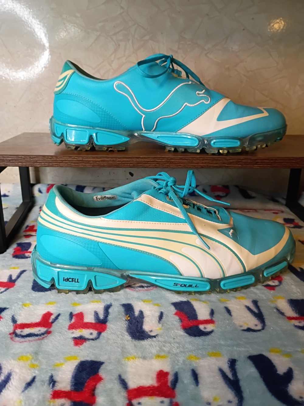 Puma AMP Cell Fusion Golf Shoes Men Size 11 Turquoise Blue Spiked Ricky Fowler